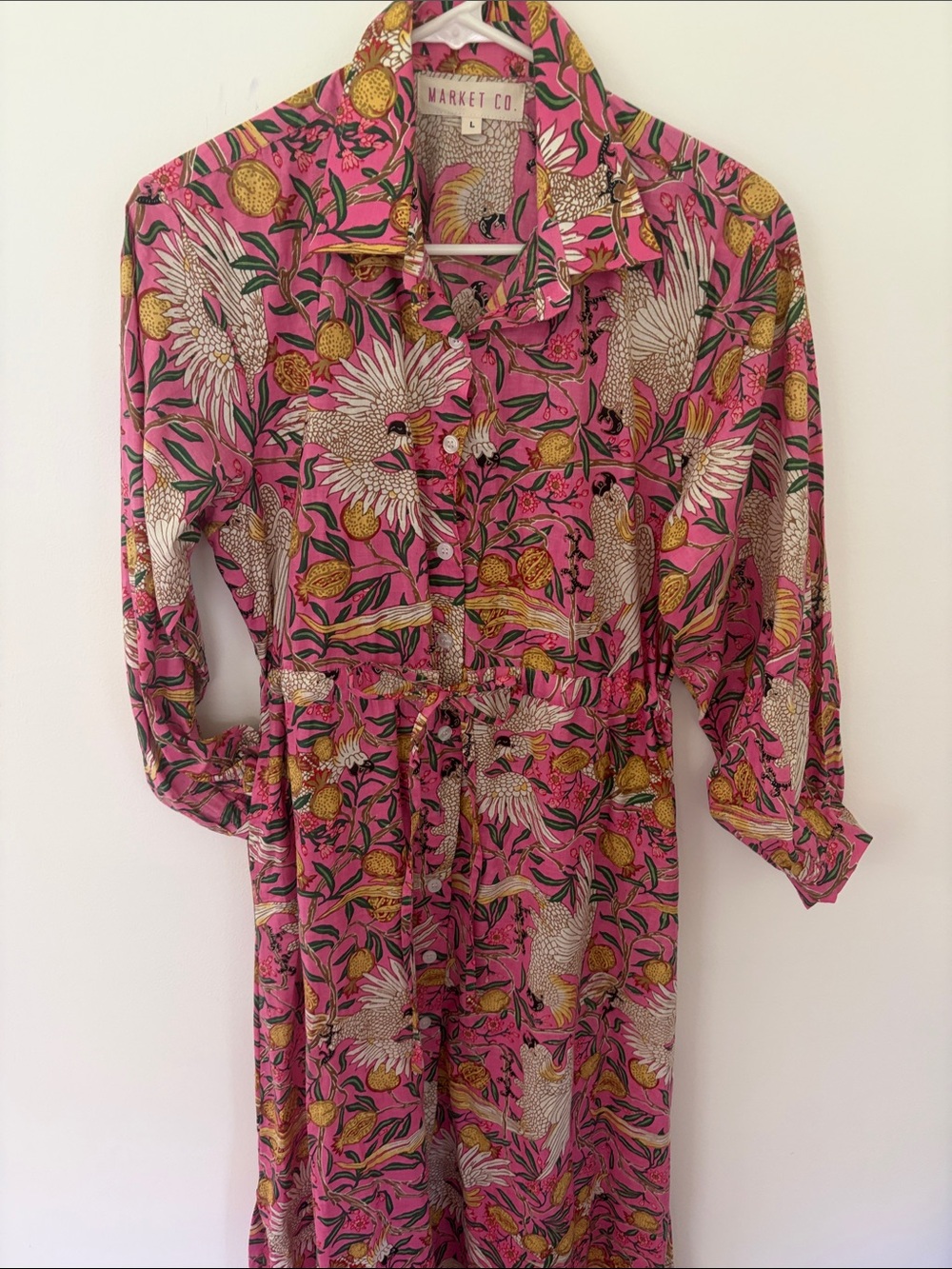 MARKET CO. Pink Botanical & Crane Print Long-Sleeve Button Dress